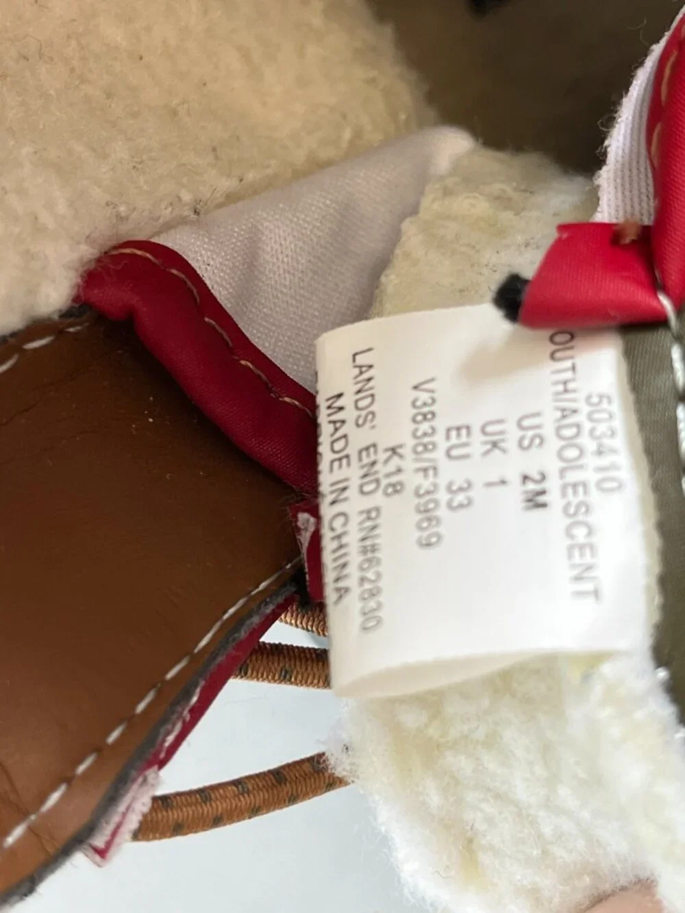 Lands’ End Kids Snow Boots Size 2M Red Olive Brown